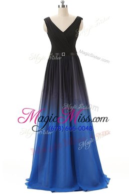 Custom Designed Black Prom Party Dress Prom and Party and For with Beading V-neck Sleeveless Brush Train Lace Up