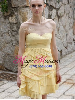 Custom Fit Sleeveless Chiffon Mini Length Zipper Homecoming Dresses in Yellow for with Ruching