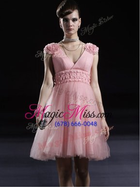 Vintage Baby Pink Sleeveless Tulle Zipper Evening Dress for Prom and Party