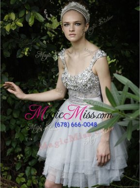 Excellent Organza Sleeveless Knee Length and Beading and Ruffles