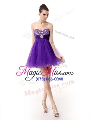 Lavender Sleeveless Knee Length Beading Zipper Prom Dresses