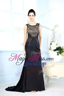 Deluxe Black Sleeveless Floor Length Beading Side Zipper Oscars Dresses