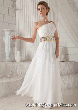 White A-Line / Princess One Shoulder Floor-length Chiffon Sequins Prom Dress