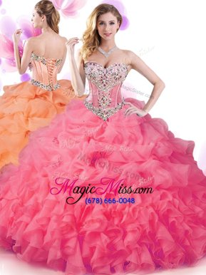 Smart Sweetheart Sleeveless Organza Quinceanera Gowns Beading and Ruffles and Pick Ups Lace Up