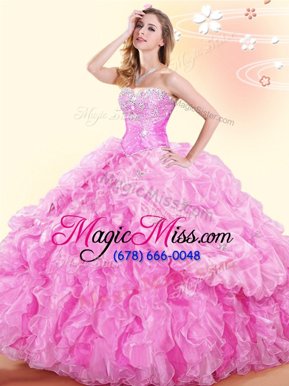 New Style Sweetheart Sleeveless Organza Sweet 16 Quinceanera Dress Beading and Ruffles and Pick Ups Lace Up