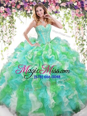 Floor Length Multi-color 15 Quinceanera Dress Organza Sleeveless Beading and Ruffles