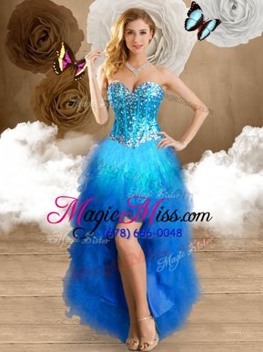 Custom Design Sleeveless Lace Up High Low Beading and Ruffles Pageant Dresses