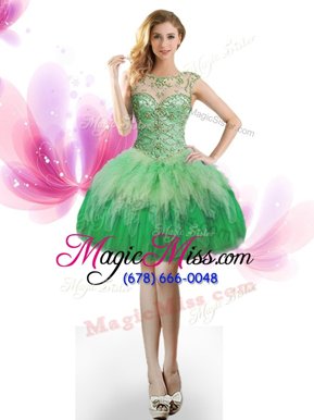 Edgy Green Scoop Lace Up Beading and Ruffles Cocktail Dresses Sleeveless