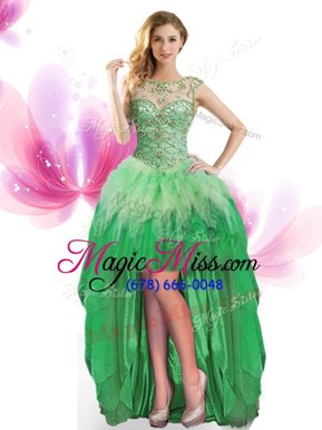 Affordable Green Lace Up Scoop Beading and Ruffles Pageant Dress Toddler Tulle Sleeveless