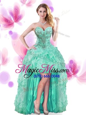 Colorful High Low Ball Gowns Sleeveless Turquoise Pageant Dresses Lace Up