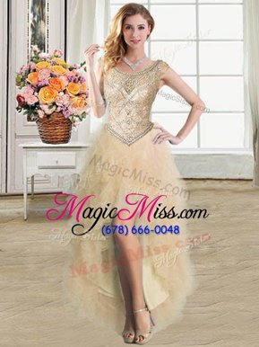 Stylish Champagne Ball Gowns Tulle Scoop Sleeveless Ruffles High Low Lace Up Military Ball Dresses