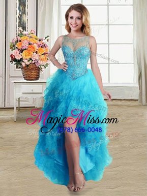 Scoop Baby Blue Sleeveless Tulle Lace Up Pageant Dress for Teens for Prom and Party