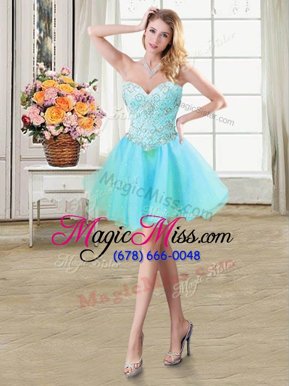 Edgy Aqua Blue Sleeveless Beading Mini Length Prom Homecoming Dress