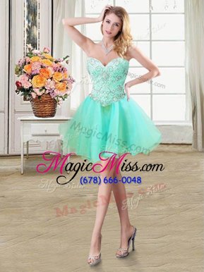 Nice Apple Green A-line Organza Sweetheart Sleeveless Beading Mini Length Lace Up Homecoming Dress