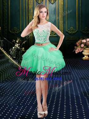 High End Turquoise Clasp Handle Scoop Lace Junior Homecoming Dress Tulle Sleeveless
