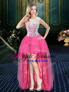 High End Watermelon Red A-line Organza Scoop Sleeveless Beading High Low Zipper Pageant Dress Brush Train