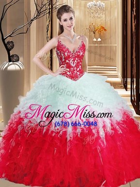 Classical Straps Straps Organza Sleeveless Floor Length Quinceanera Gowns and Appliques and Ruffles