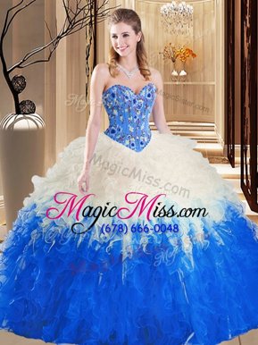 Charming Multi-color Lace Up Sweetheart Embroidery and Ruffles Quinceanera Gown Tulle Sleeveless