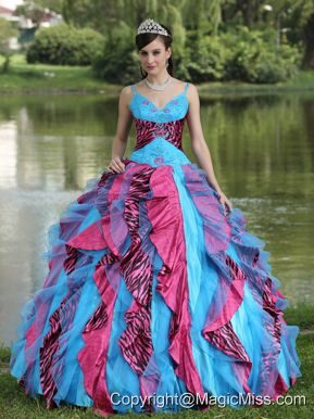Organza Straps Beading For 2013 Colorful Quinceanera Dress In North Carolina