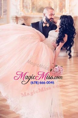 Unique Pink Chiffon Lace Up Custom Made Pageant Dress Sleeveless Floor Length Beading