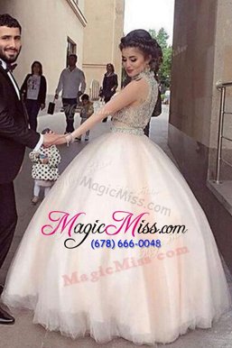 High Class White A-line High-neck Sleeveless Tulle Floor Length Zipper Beading Pageant Dress Toddler