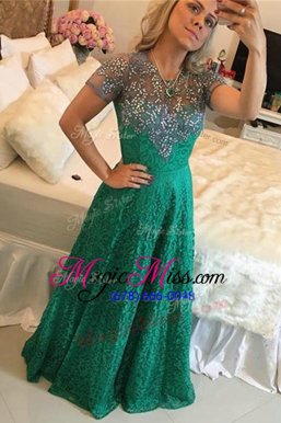 Scoop Lace Short Sleeves Beading Zipper Mother Of The Bride Dress