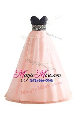 Fashion Beading Glitz Pageant Dress Baby Pink Lace Up Sleeveless Floor Length
