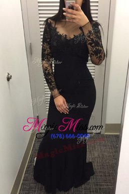 Modest Mermaid Black Long Sleeves Floor Length Beading and Lace Zipper Mother Of The Bride Dress
