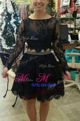 Luxurious Scoop Black Long Sleeves Lace Backless Mother Of The Bride Dress for Prom and Party