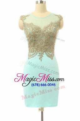 Amazing Mini Length Side Zipper Mother Of The Bride Dress Turquoise and In with Lace