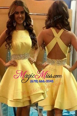 Top Selling Yellow Scoop Criss Cross Beading Homecoming Dress Sleeveless