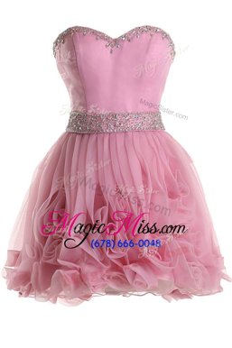 Most Popular Pink A-line Organza Sweetheart Sleeveless Beading Knee Length Zipper Cocktail Dresses