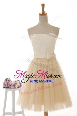 Knee Length Champagne Homecoming Dress Tulle and Lace Sleeveless Lace