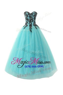 Romantic Blue Ball Gowns Sweetheart Sleeveless Tulle Floor Length Lace Up Appliques Custom Made Pageant Dress