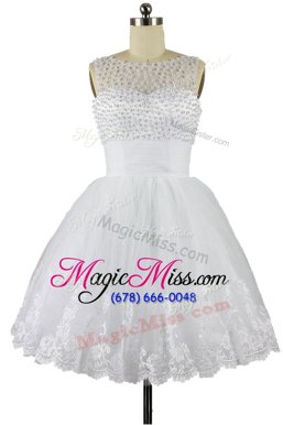 Super White Zipper Bateau Beading and Appliques Homecoming Party Dress Organza Sleeveless