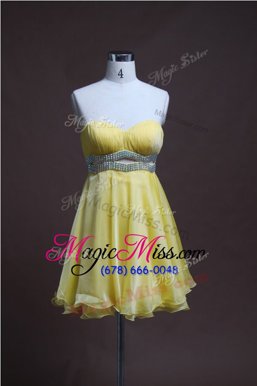 New Style Light Yellow Organza Backless Homecoming Dresses Sleeveless Mini Length Beading