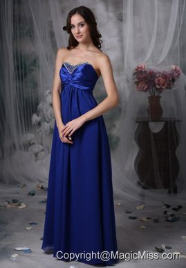 Royal Blue Empire Sweetheart Floor-length Beading Chiffon and Elastic Wove Satin Prom Dress