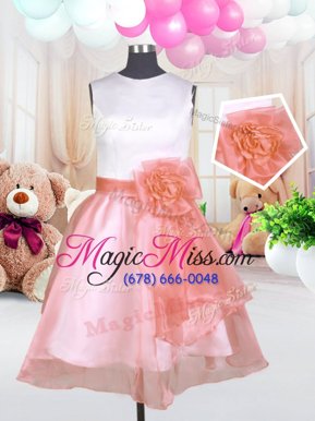 Traditional Scoop Baby Pink Sleeveless Hand Made Flower Knee Length Flower Girl Dresses for Less