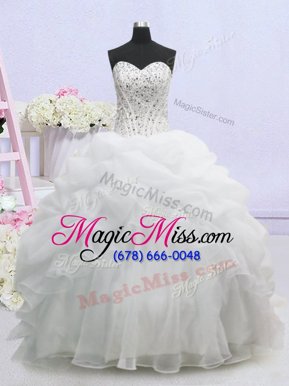 Shining Pick Ups Ball Gowns Sleeveless White Wedding Gowns Brush Train Lace Up