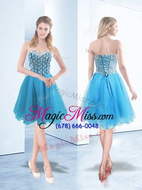 Eye-catching Baby Blue Sleeveless Organza Lace Up Cocktail Dresses for Prom and Party