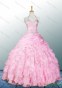 Pretty Halter Top Pink Custom Make Quinceanera Dresses with Appliques