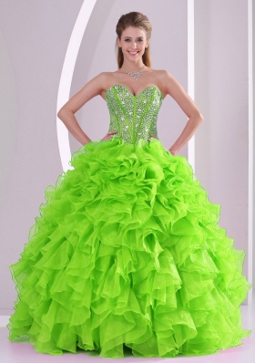 Beading Ball Gown Sweetheart Green Quinceanera Gowns for 2014