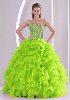 Best Seller Yellow Green Sweetheart Ruffles and Beading 2014 Quinceanera Dresses