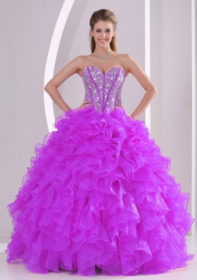 2014 Winter Sweetheart Ruffles and Beading Long Quinceanera Gown