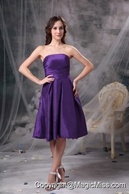 Purple Empire Strapless Knee-length Taffeta Ruch Bridesmaid Dress
