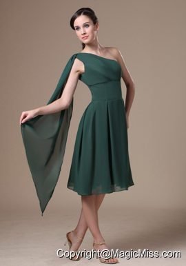 Chiffon Green One Shoulder Bridesmaid Dress With Tea-length