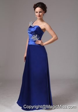 Royal Blue Beaded One Shoulder Ruch Evening / Prom Dress For Custom Made In Macon Georgia