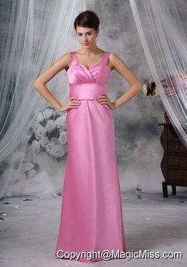 Clinton Iowa Custom Made Straps Floor-length Satin Pink Bridesmaid Dress For 2013