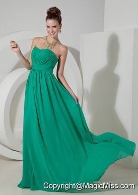 Turquoise Empire Sweetheart Brush Train Chiffon Prom Dress
