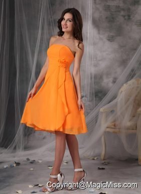 Orange Empire Strapless Knee-length Chiffon Handle Flowers Bridesmaid Dress